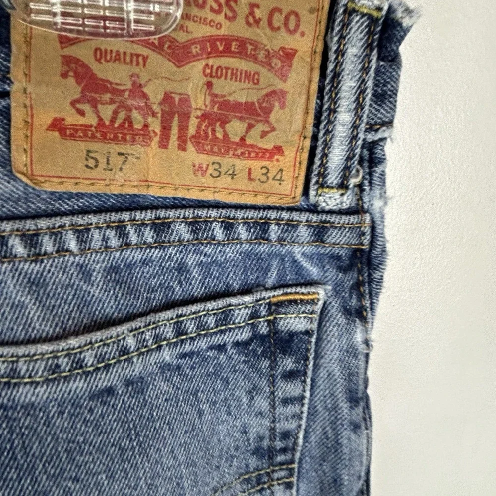 Vintage 90s Levis 517 Faded Stone Wash Boot Cut Distressed Jeans 34x34 Read